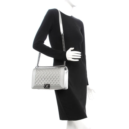 Chanel Metallic Patent Quilted New Medium Boy Flap Silver 2 of 12