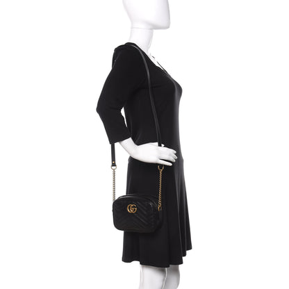 Gucci Calfskin Matelasse Mini GG Marmont Chain Shoulder Bag Black 2 of 12