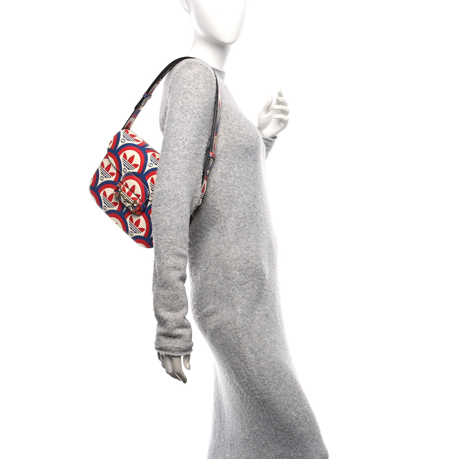 Gucci X ADIDAS Shangai Calfskin Web Trefoil Interlocking G Small Horsebit 1955 Shoulder Bag Red White Blue 2 of 10