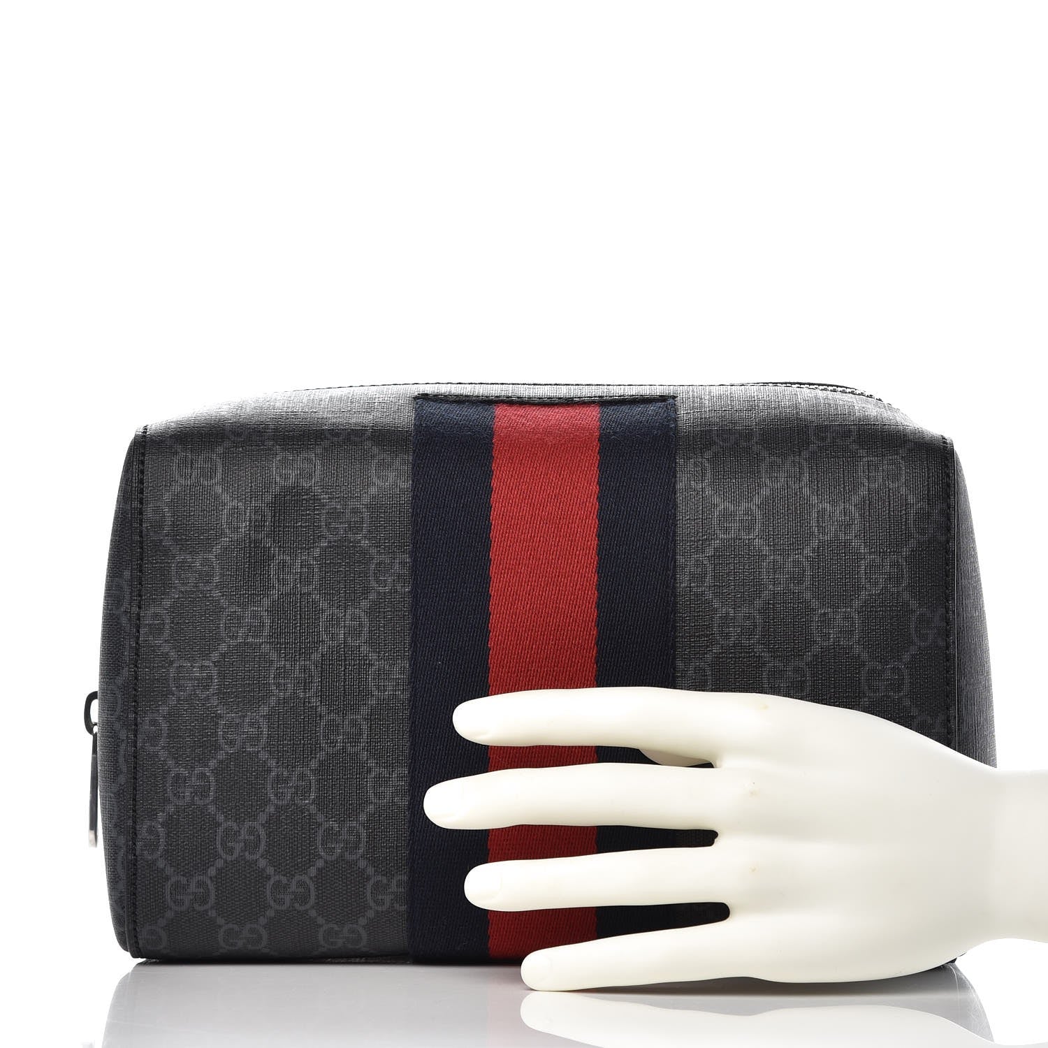 Gucci GG Supreme Monogram Web Toiletry Case Black Grey 2 of 8