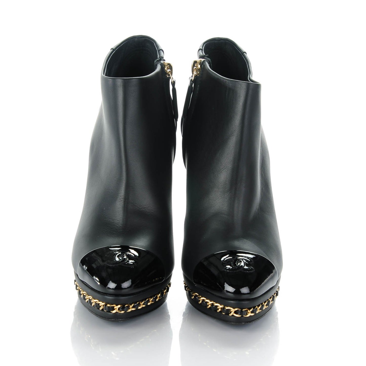 Lambskin Platform Chain Ankle Boots 35 Black
