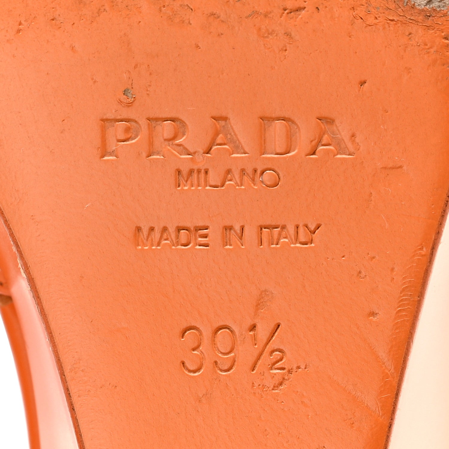 Prada Brushed Calfskin Logo Pointed Toe Slingback Wedges 39.5 Orange 8 of 12