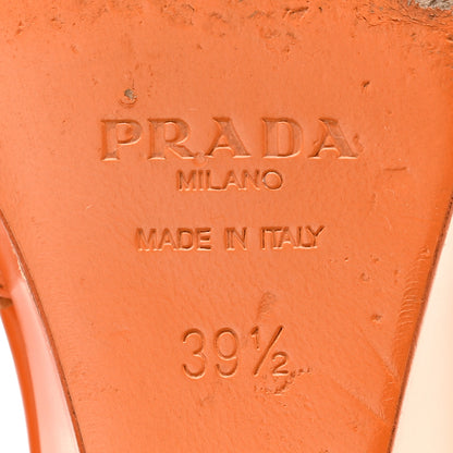 Prada Brushed Calfskin Logo Pointed Toe Slingback Wedges 39.5 Orange 8 of 12