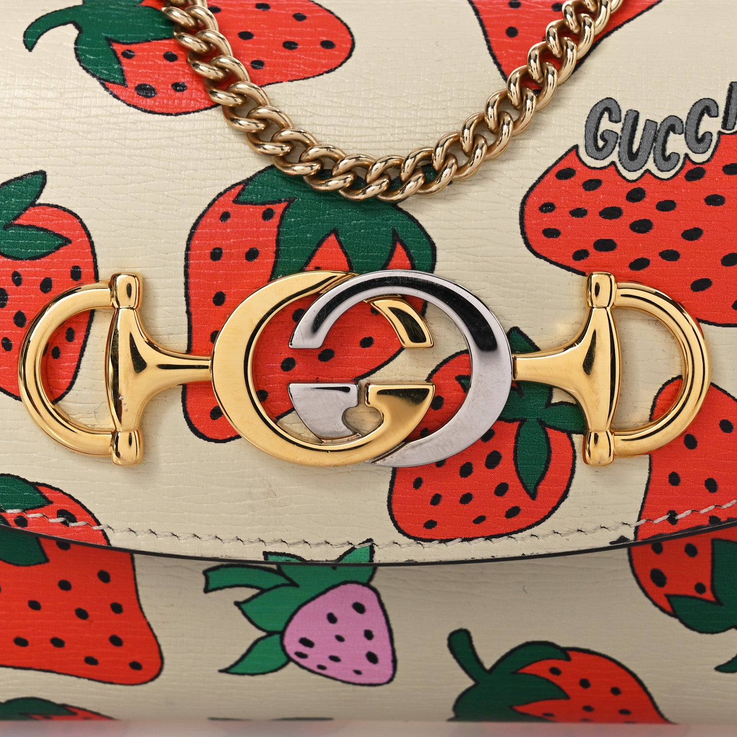 Gucci Calfskin Strawberry Print Mini Zumi Shoulder Bag Ivory Red 8 of 13