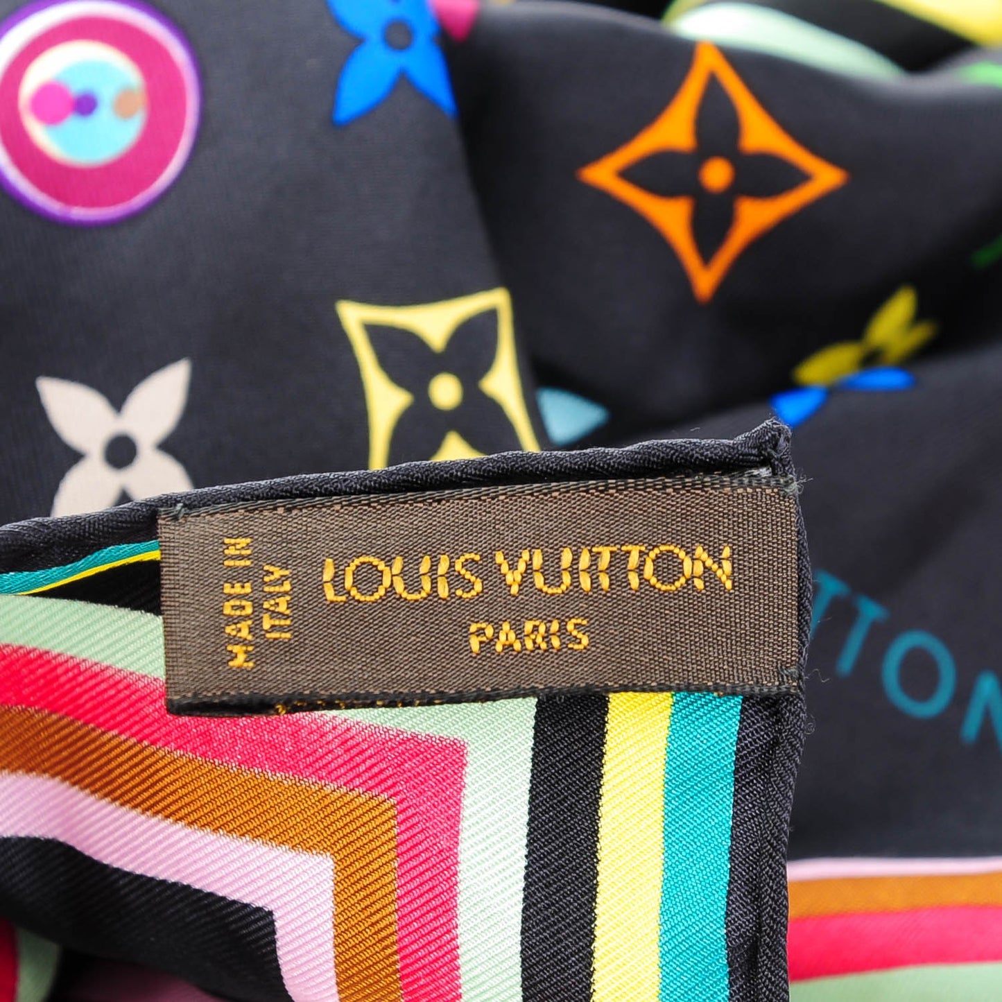Silk Multicolor Eye Love Scarf Black