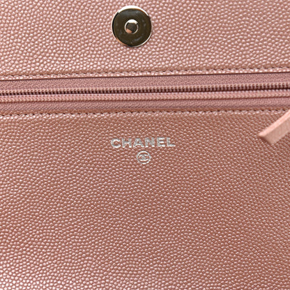 Chanel Metallic Caviar Chevron Quilted Vintage Mademoiselle Wallet On Chain WOC Pink 6 of 9