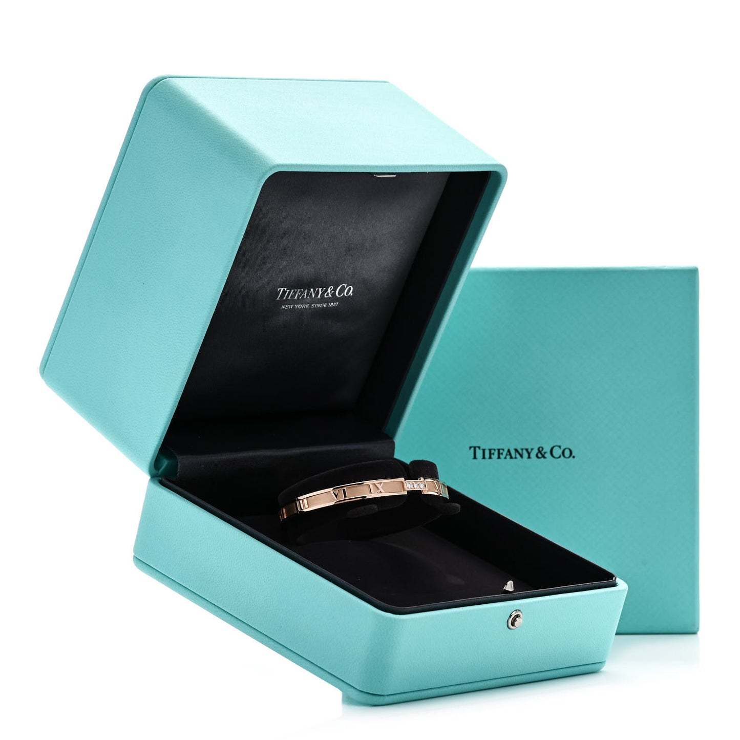 18K Rose Gold Diamond Atlas Closed Hinged Bangle Bracelet
