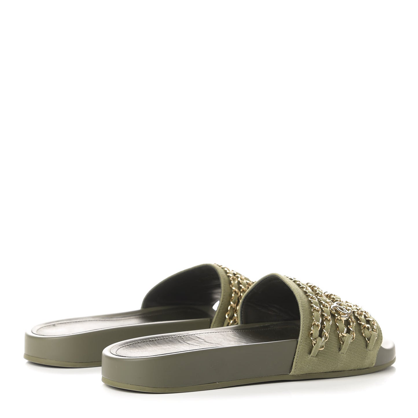 Canvas Chain Flat Sandals 40 Khaki