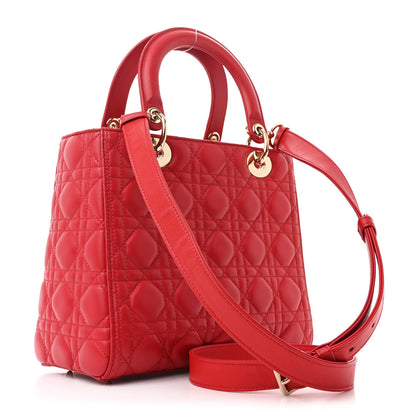 Christian Dior Lambskin Cannage Medium Lady Dior Red 3 of 11