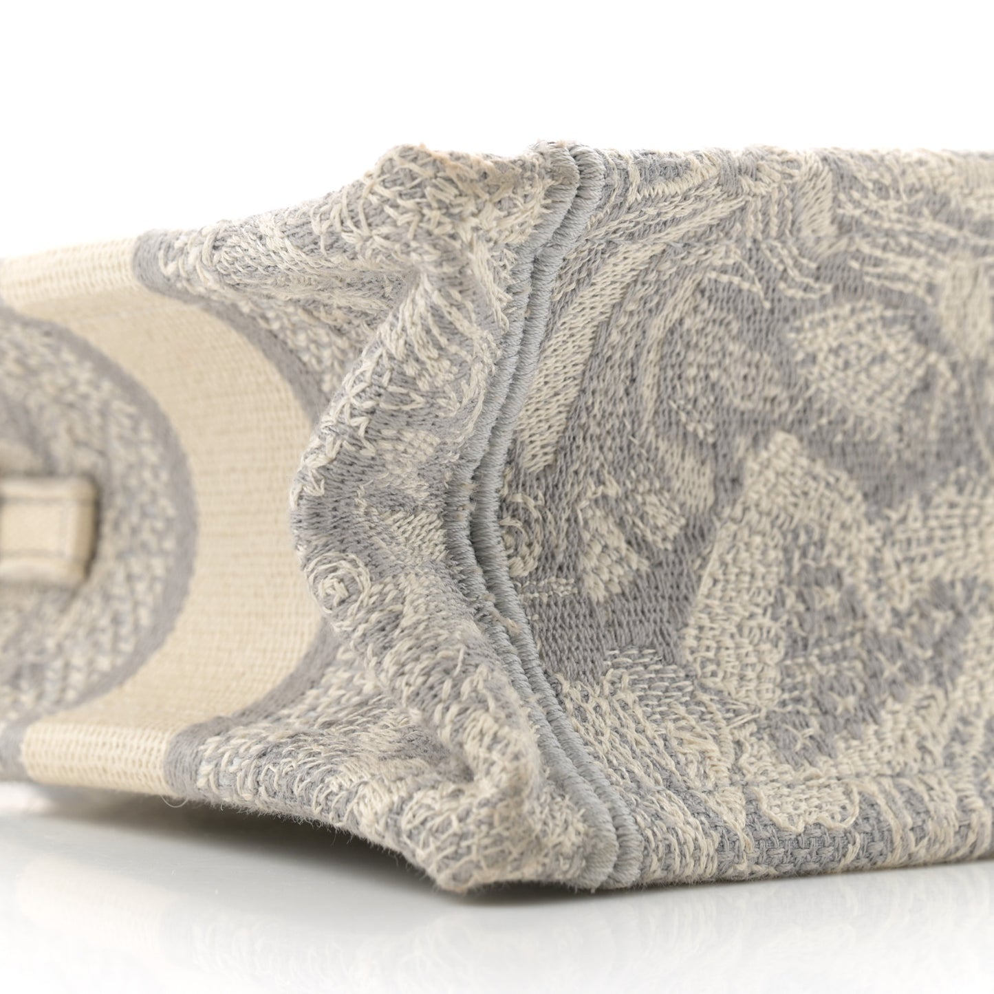 Canvas Embroidered Toile De Jouy Reverse Mini Book Tote With Strap Grey