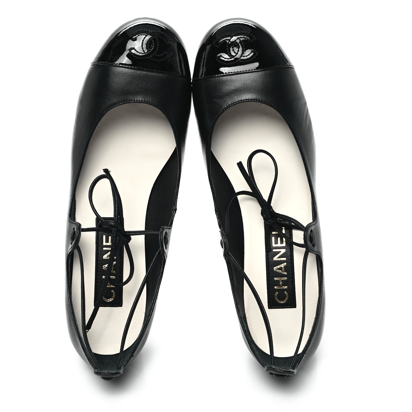 Lambskin Patent Cap Toe CC Mary Jane Pumps 38 Black