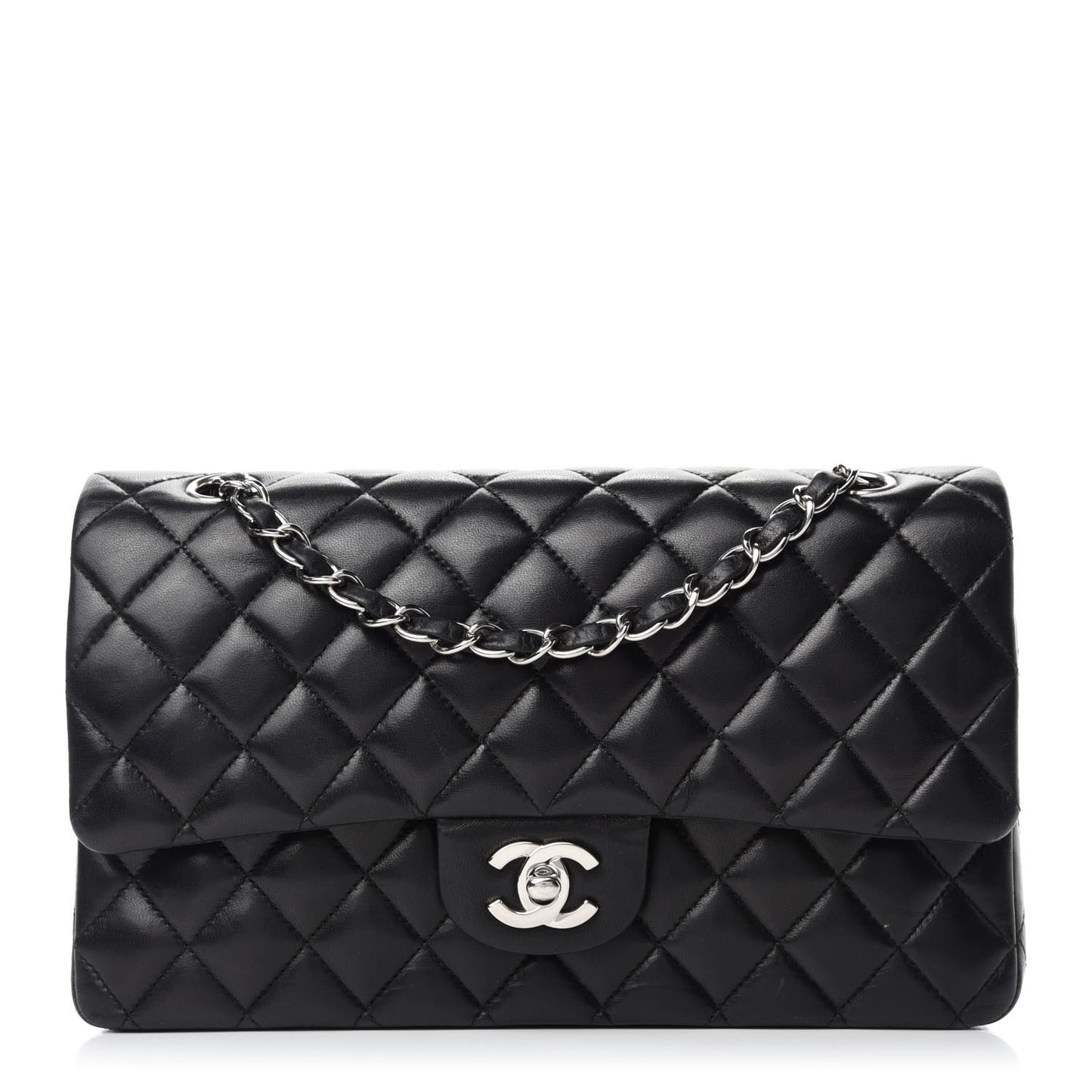 Lambskin Quilted Medium Double Flap Black