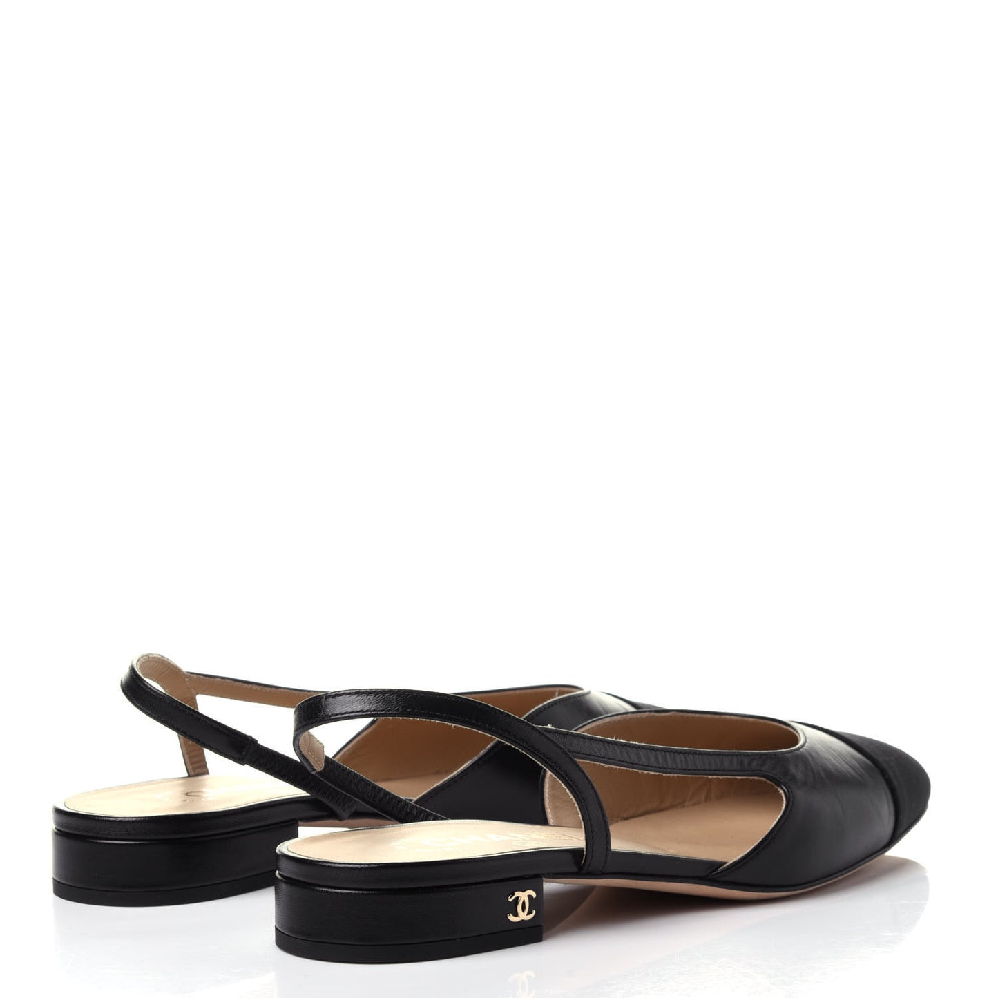 Goatskin Grosgrain Cap Toe CC Slingback Sandals 38 Black