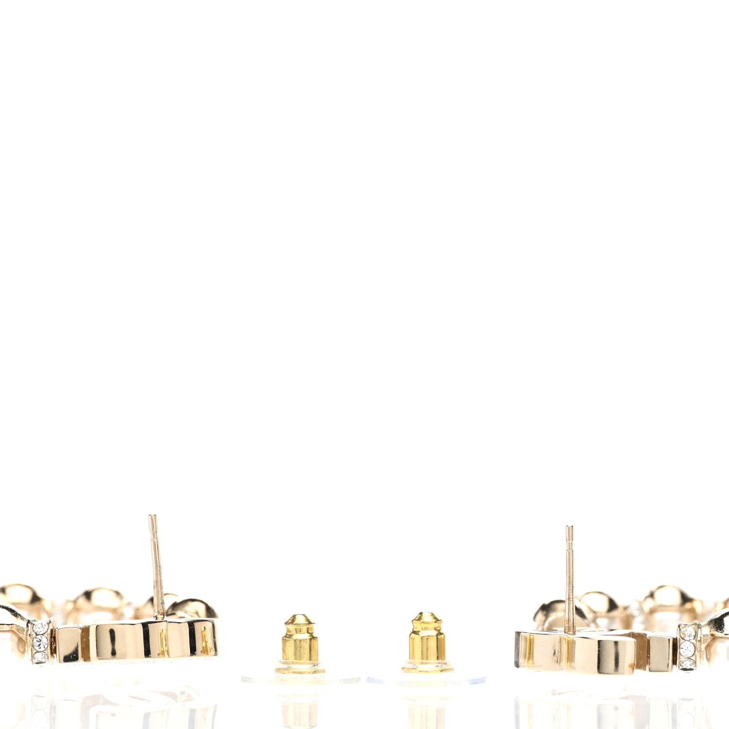 Chanel Crystal Pearl CC Door Knocker Hoop Earrings Gold Pearly White 4 of 6