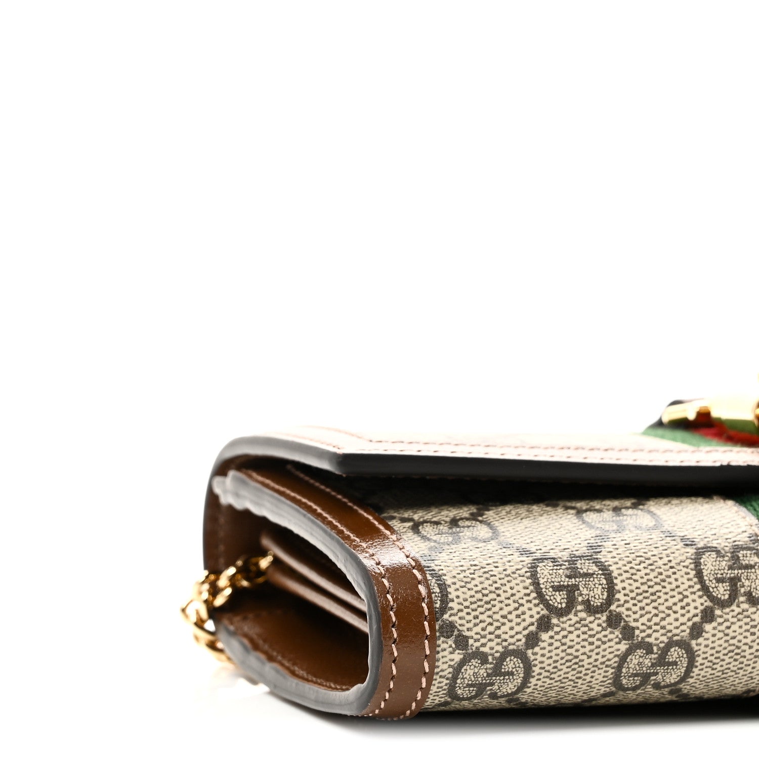 Gucci GG Supreme Monogram Azalea Calfskin Web Jackie 1961 Chain Wallet Beige Ebony Brown Sugar 9 of 10