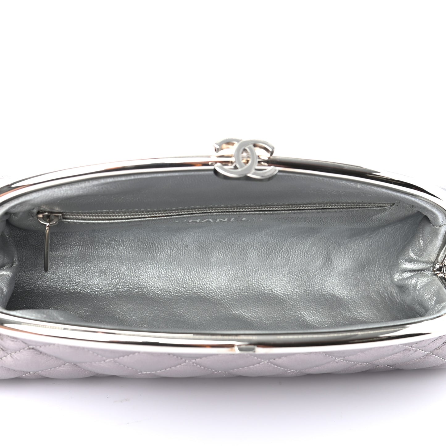 Metallic Aged Calfskin Quilted Timeless Clutch Silver
