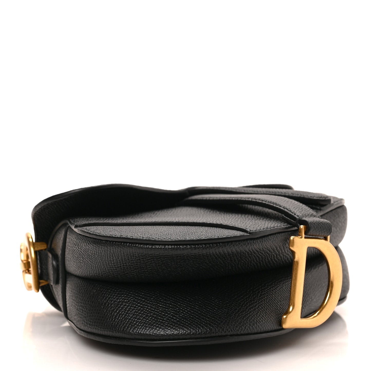 Grained Calfskin Mini Saddle Bag With Strap Black