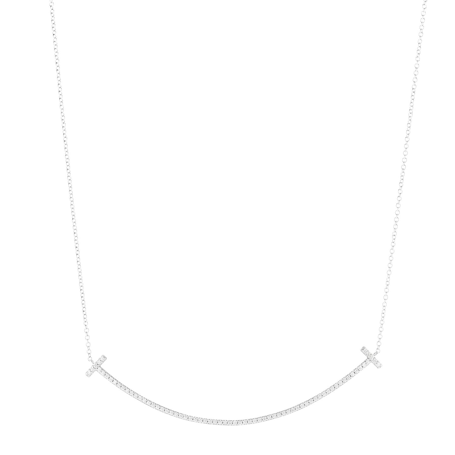 18K White Gold Diamond Large T Smile Pendant Necklace