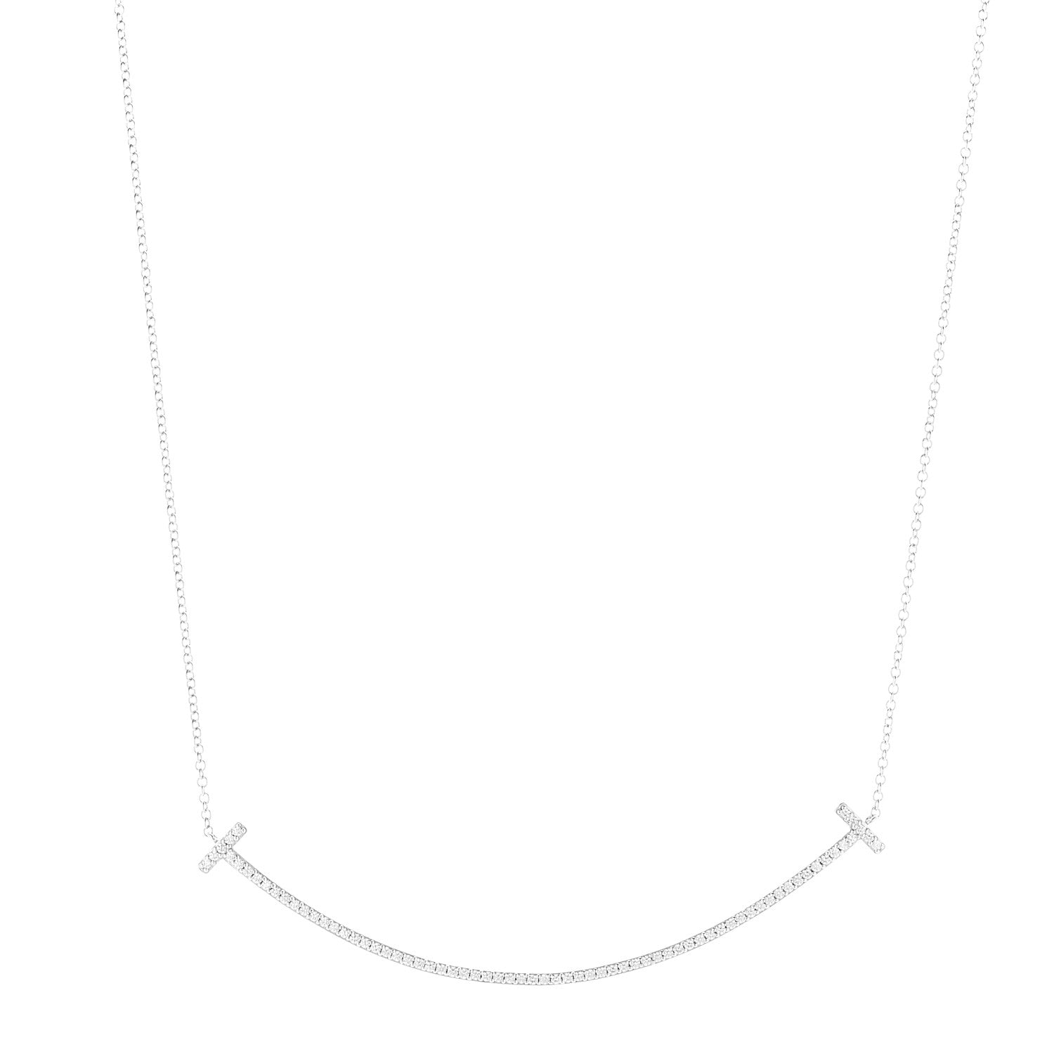Tiffany 18K White Gold Diamond Large T Smile Pendant Necklace 1 of 7