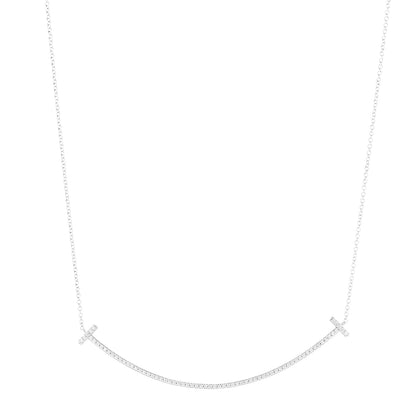 Tiffany 18K White Gold Diamond Large T Smile Pendant Necklace 1 of 7