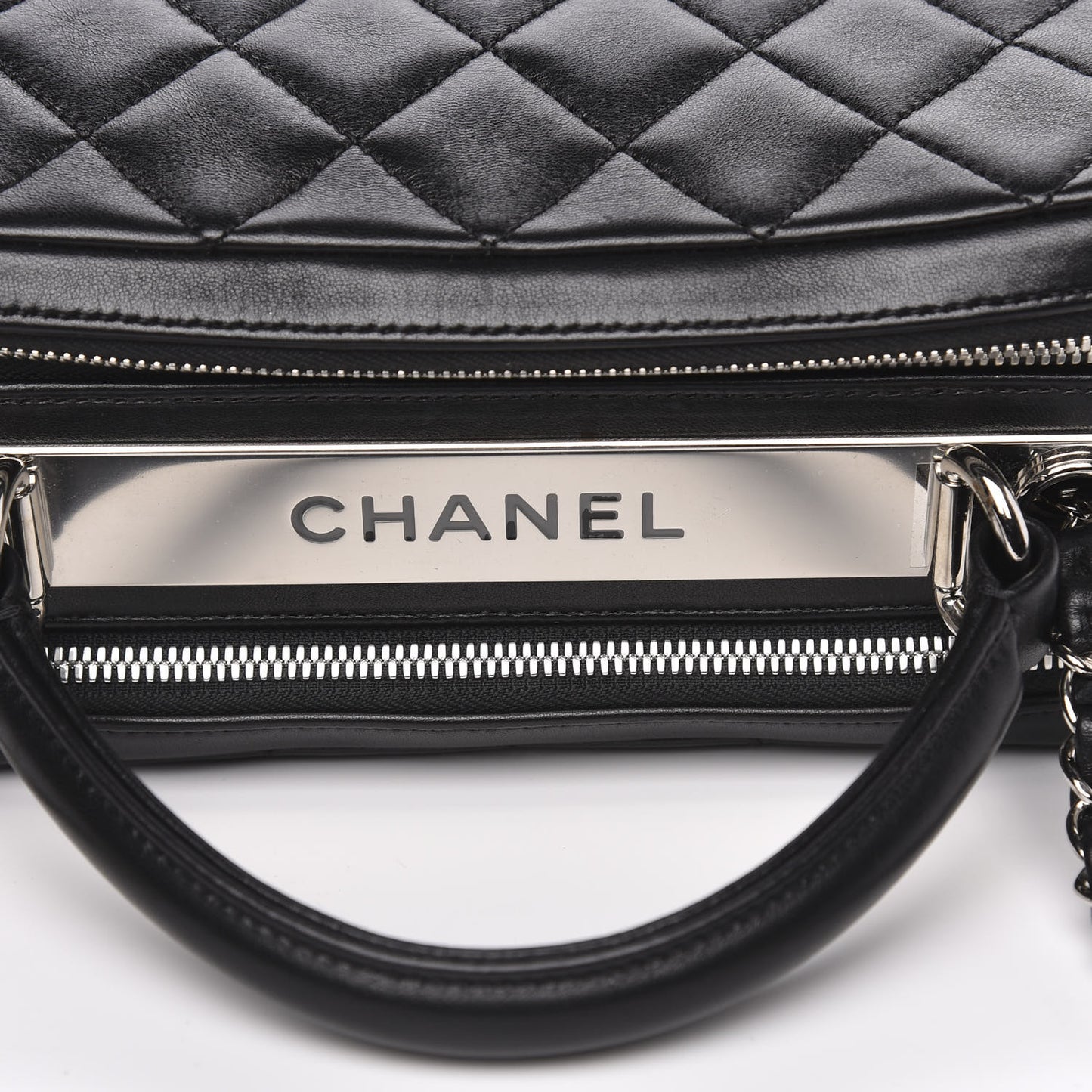 Lambskin Quilted Small Trendy CC Bowling Bag Black