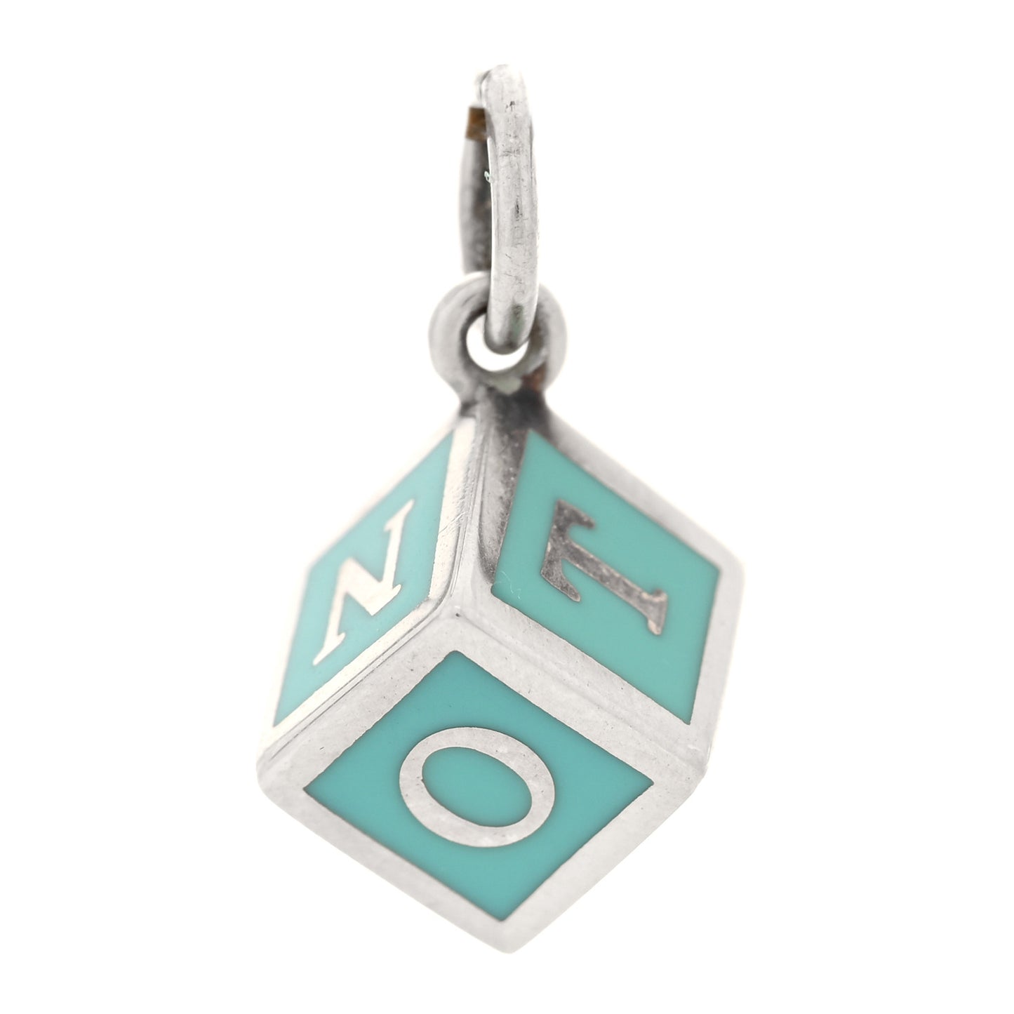 Sterling Silver Enamel Baby Block Cube Charm Blue