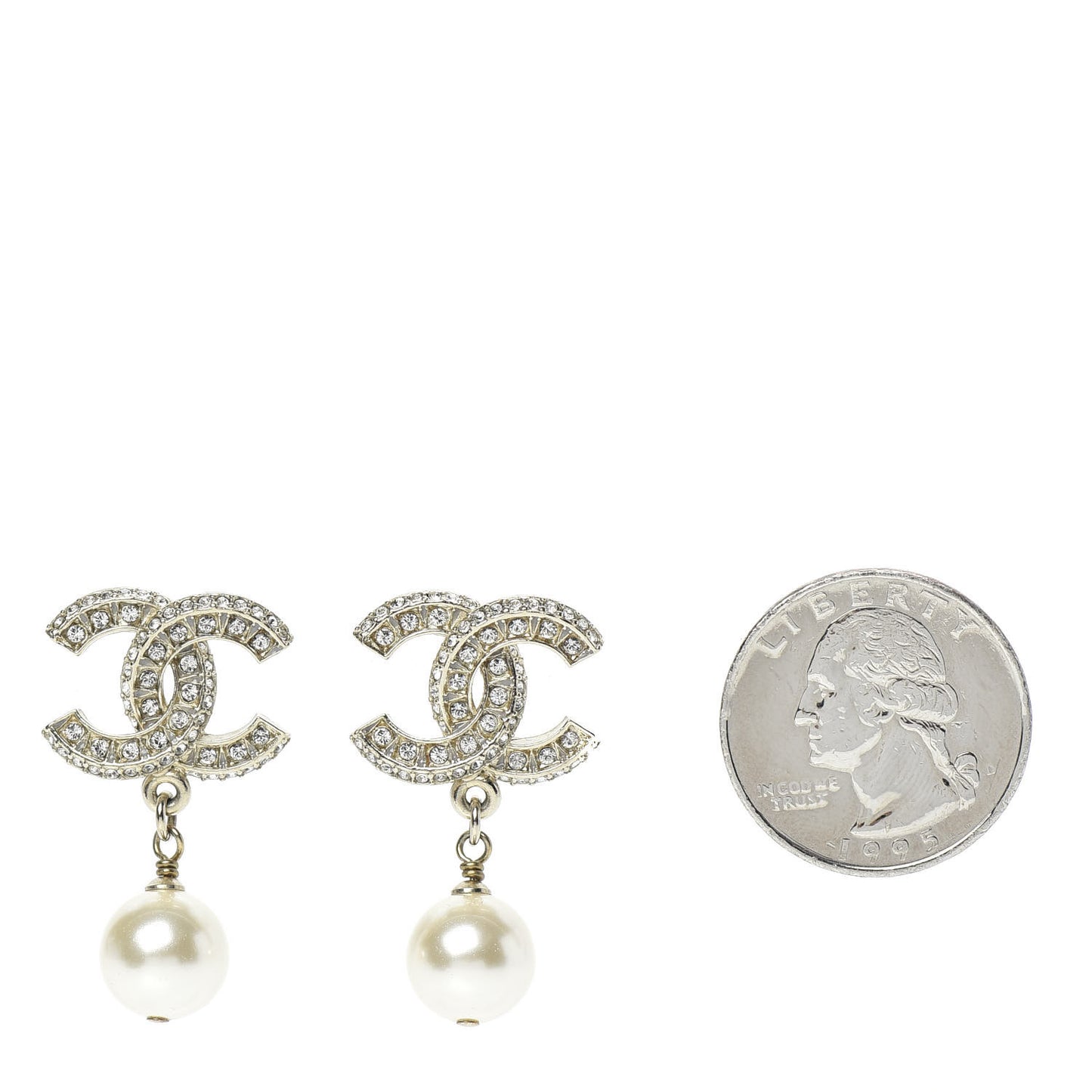 Crystal Pearl CC Drop Earrings Gold