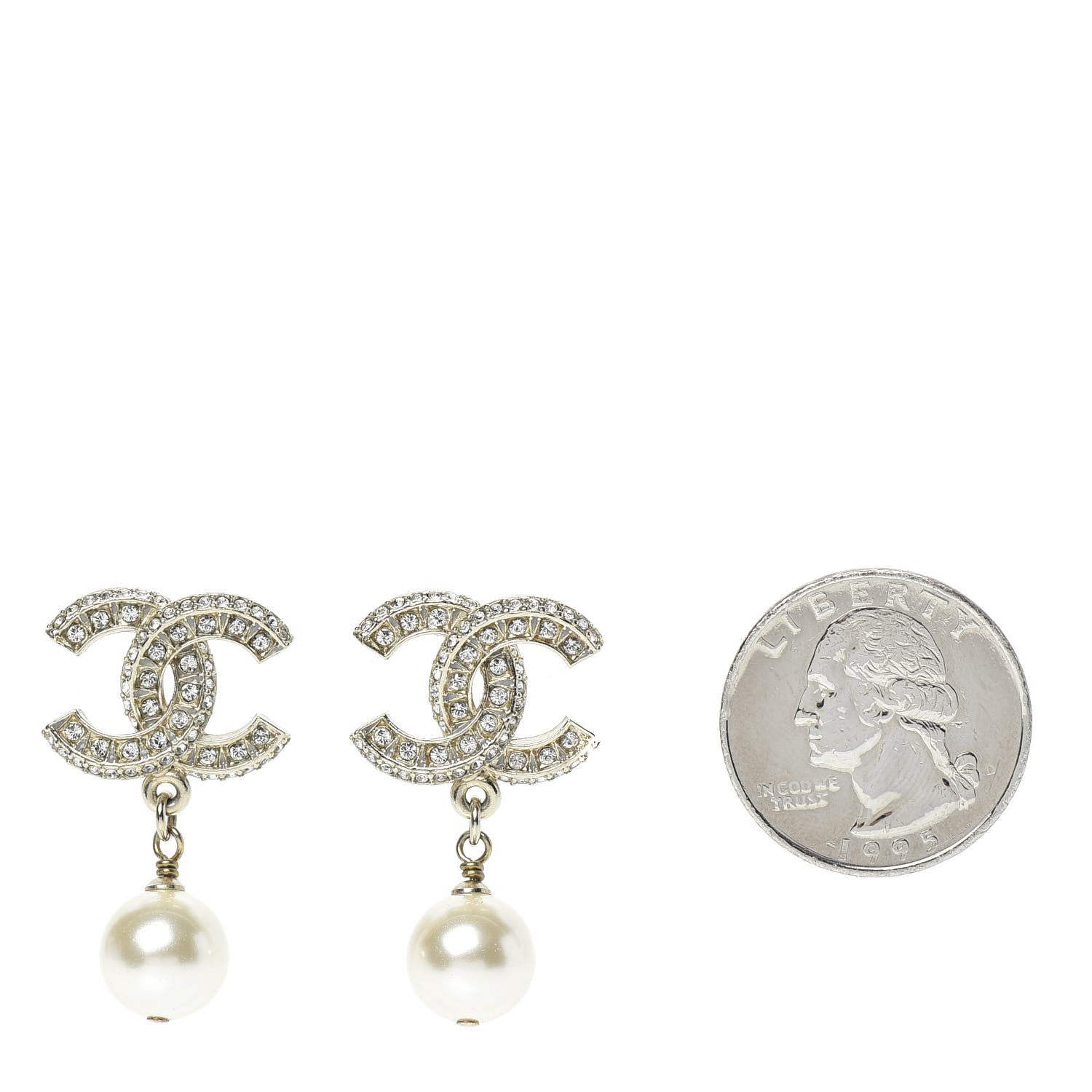 Chanel Crystal Pearl CC Drop Earrings Gold 2 of 5
