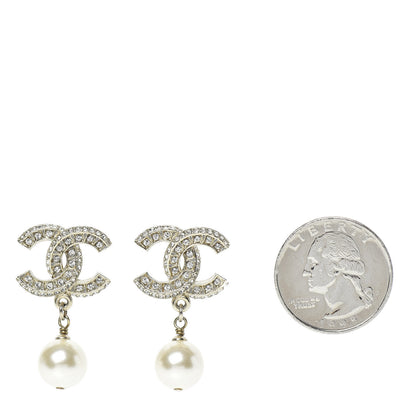 Chanel Crystal Pearl CC Drop Earrings Gold 2 of 5