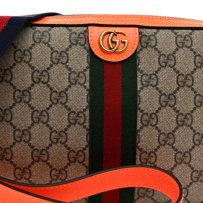Gucci GG Supreme Monogram Textured Dollar Calfskin Web Ophidia Wristlet Shoulder Bag Beige Ebony Orange 8 of 11