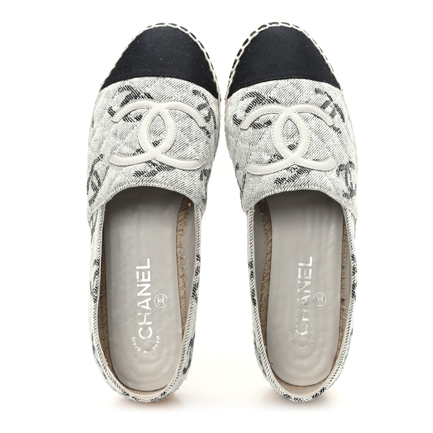 Cotton Jacquard Grosgrain CC Print Espadrilles 40 Grey Black