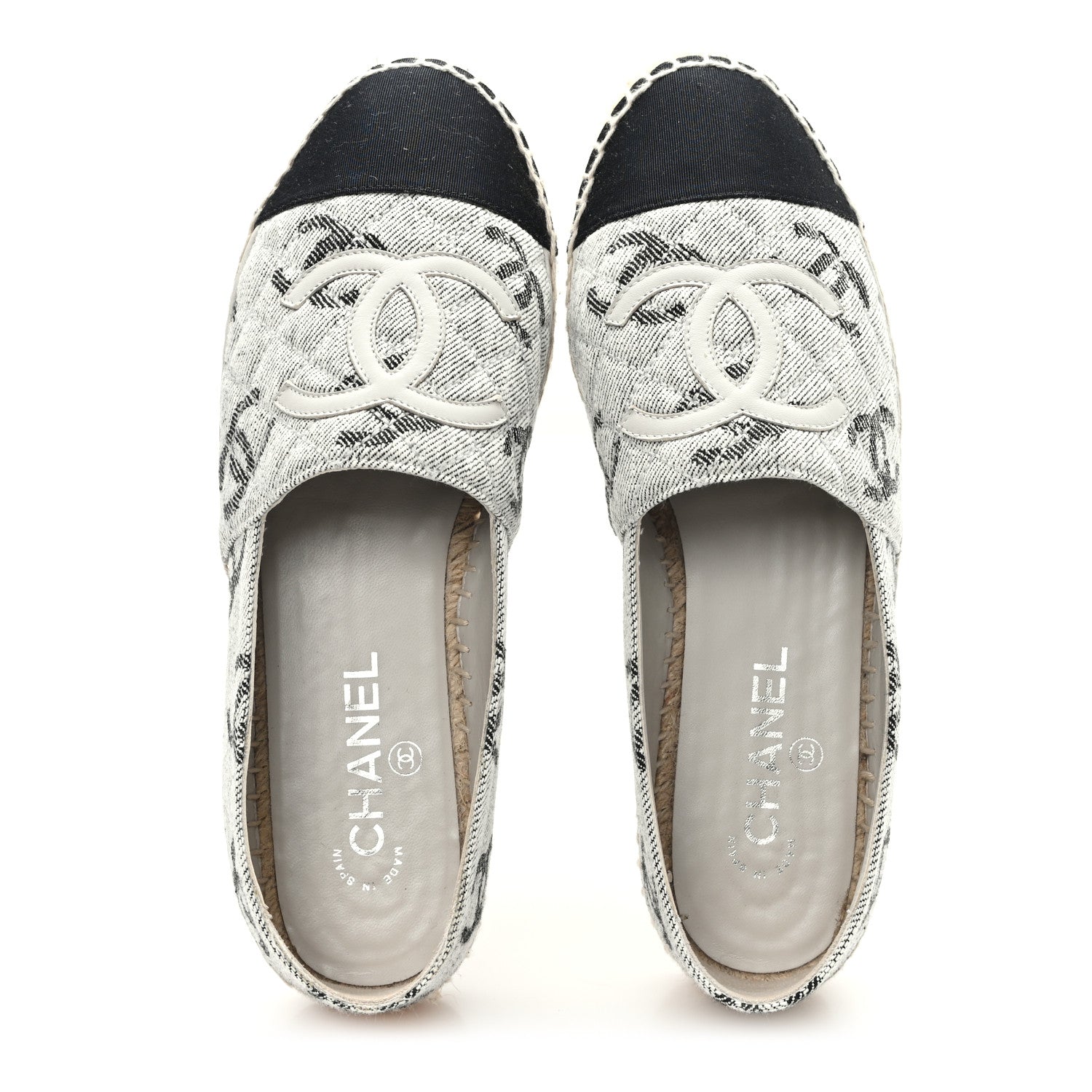 Chanel Cotton Jacquard Grosgrain CC Print Espadrilles 40 Grey Black 2 of 11