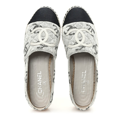 Chanel Cotton Jacquard Grosgrain CC Print Espadrilles 40 Grey Black 2 of 11