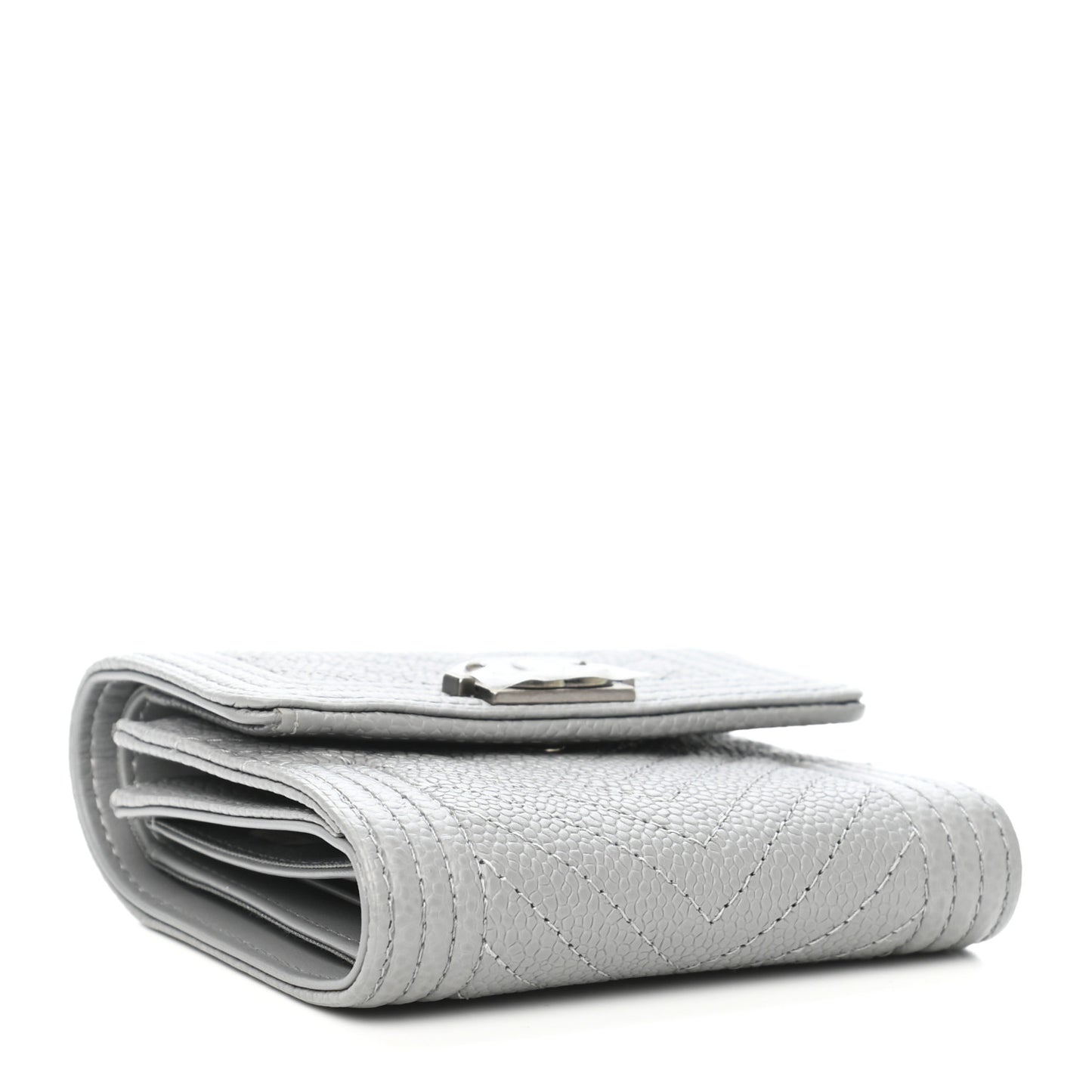 Caviar Chevron Quilted Boy Compact Wallet Grey