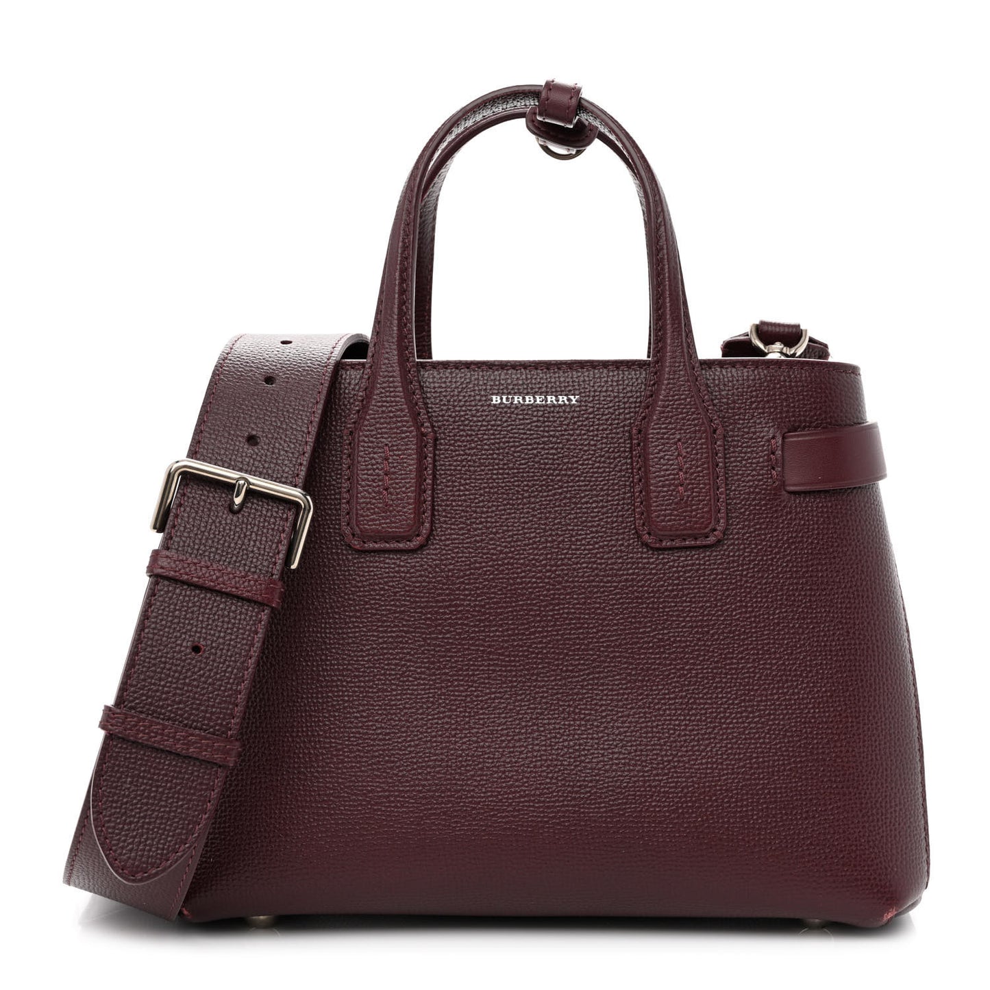 Grainy Calfskin House Check Small Banner Tote Mahogany Red