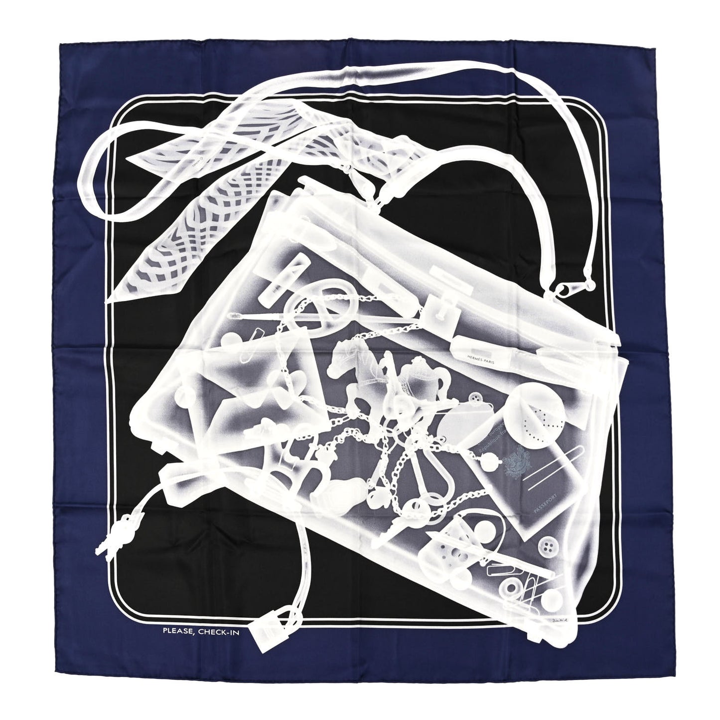 Silk Please Check In Scarf 90 Marine Black White