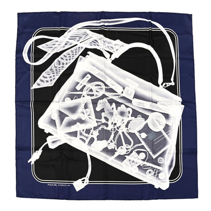 Hermes Silk Please Check In Scarf 90 Marine Black White 1 of 6