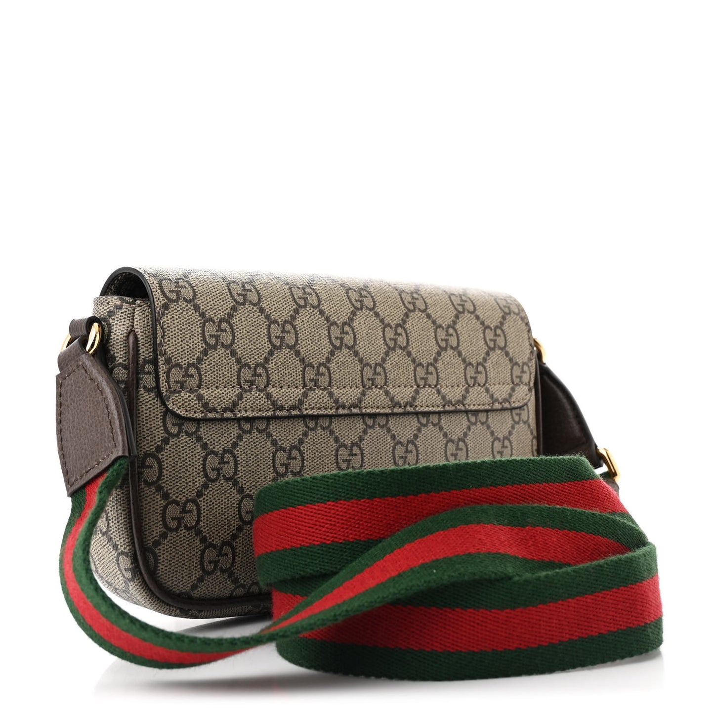 GG Supreme Monogram Textured Dollar Calfskin Web Mini Ophidia Envelope Shoulder Bag Beige Ebony New Acero