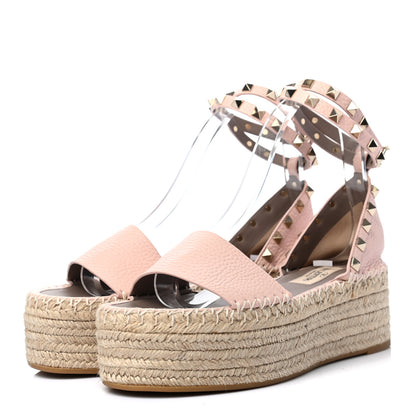 Valentino Garavani Grained Calfskin Rockstud Ankle Wrap Espadrille Flatform Sandals 36 Rose Quartz 3 of 8