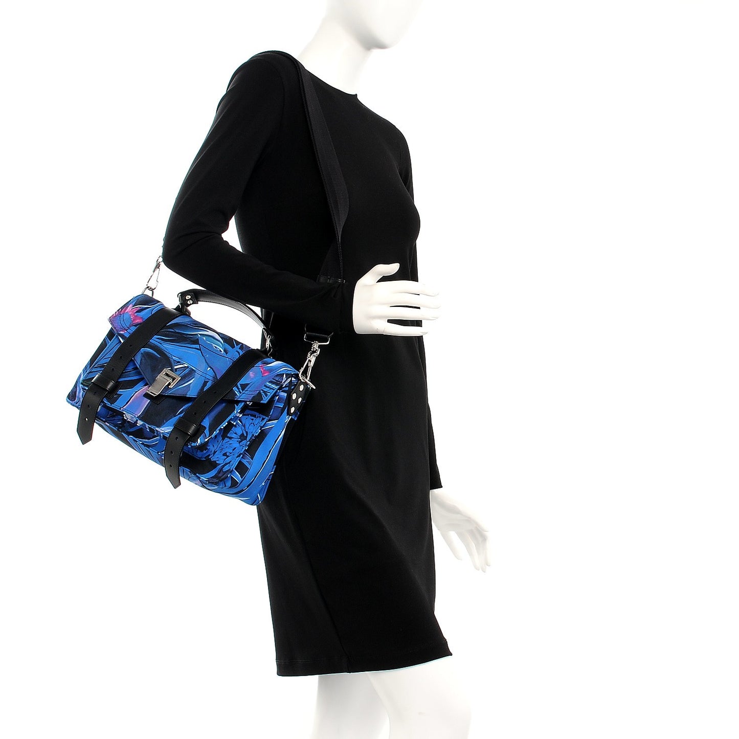 Nylon Floral Printed Medium PS1 Satchel Indigo Amethyst