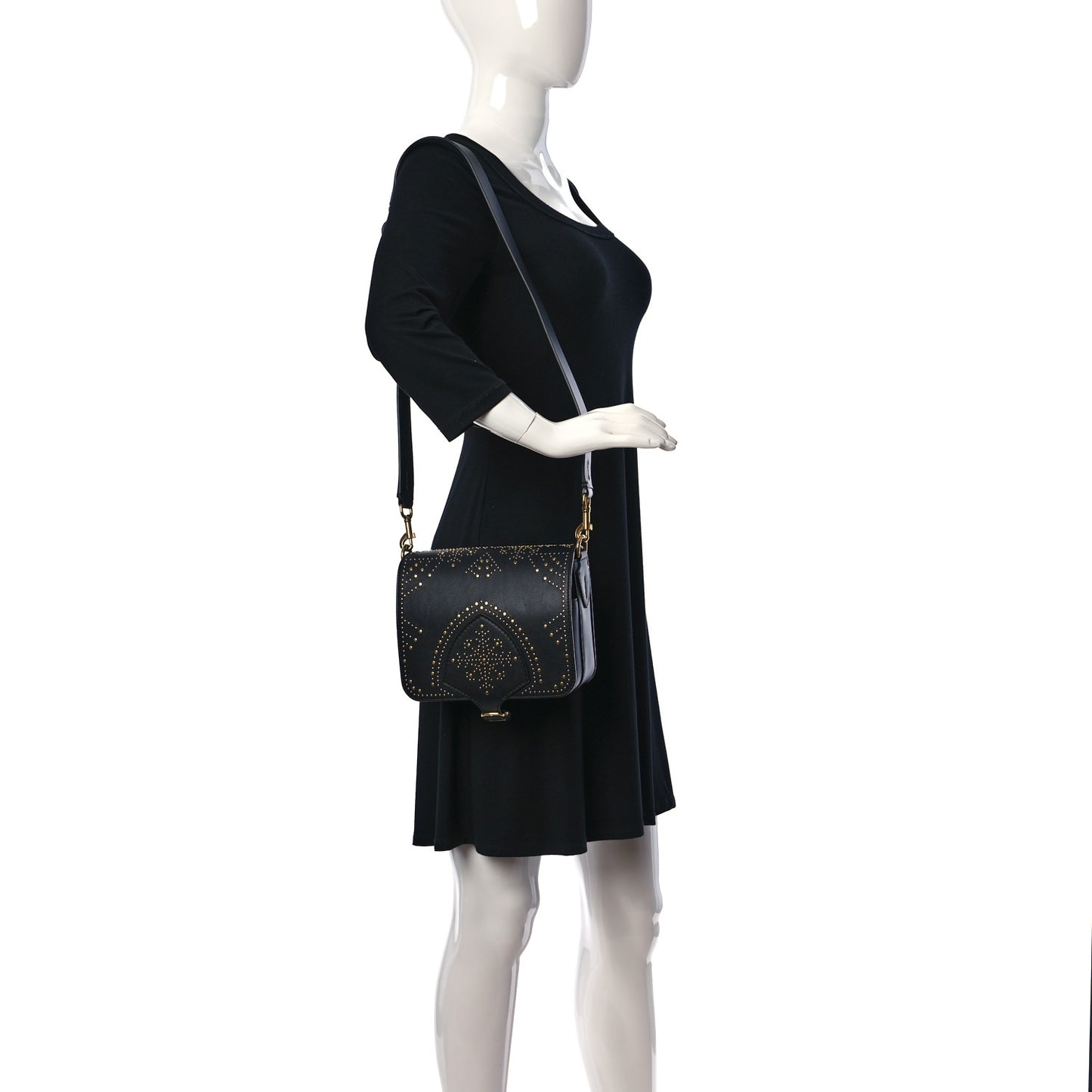 Calfskin Studded Square Satchel Black