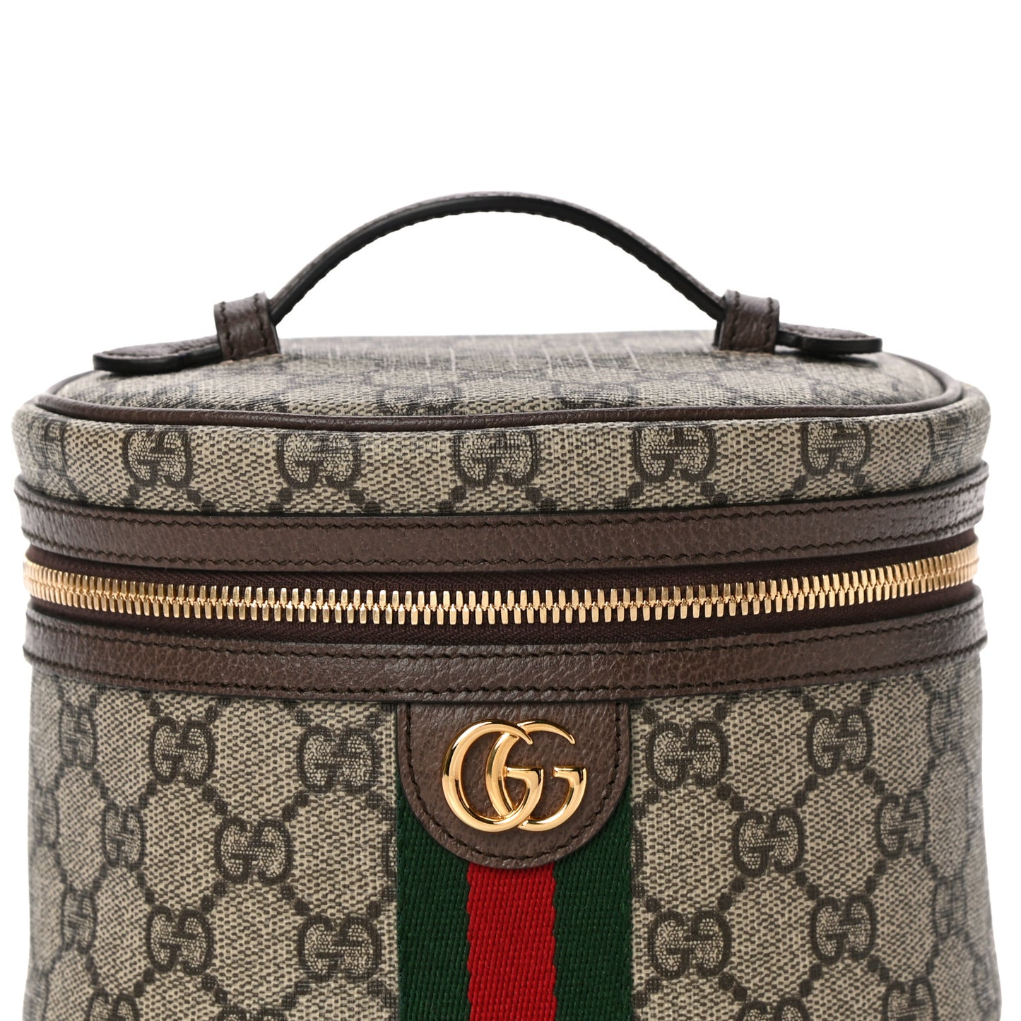 GG Supreme Monogram Textured Calfskin Web Ophidia Vanity Cosmetic Case Beige Ebony New Acero