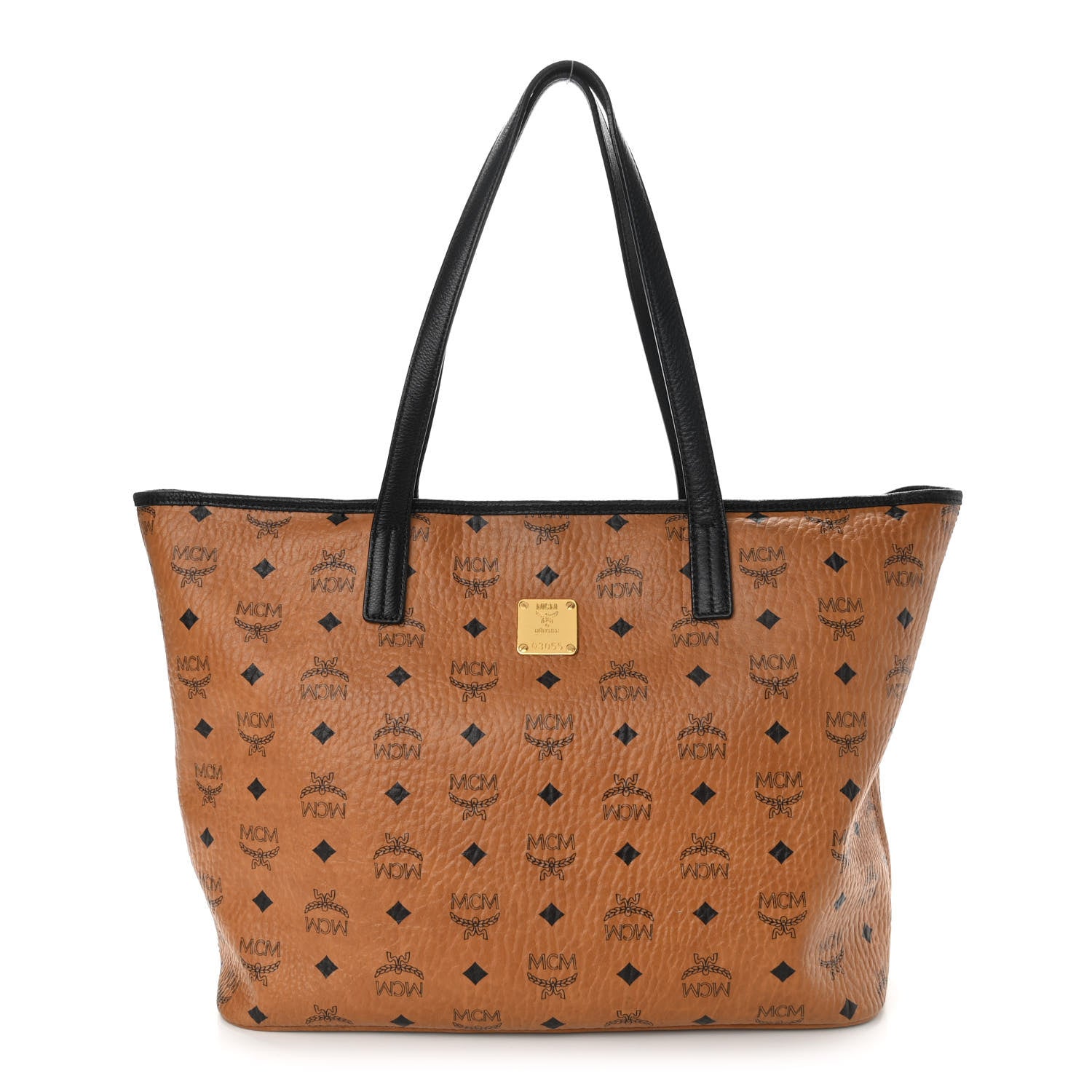 MCM Visetos Medium Shopper Tote Cognac Black 1 of 10