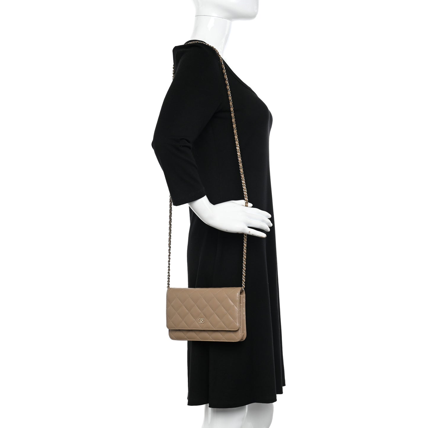 Caviar Quilted Wallet on Chain WOC Dark Beige