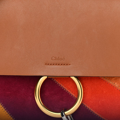 Chloe Calfskin Suede Rainbow Patchwork Medium Faye Shoulder Bag Caramel 6 of 8