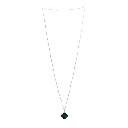 Van Cleef & Arpels 18K Yellow Gold Malachite Magic Alhambra Pendant Necklace 3 of 7