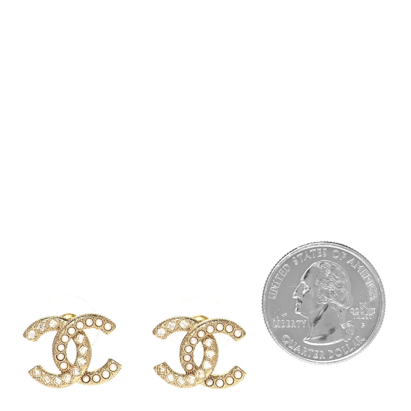 Crystal Pearl CC Earrings Gold