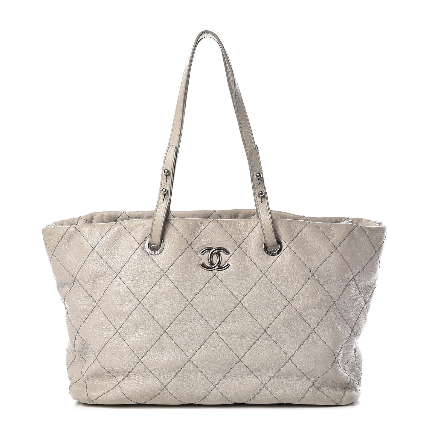 Glazed Calfskin Large On The Road Tote Light Grey
