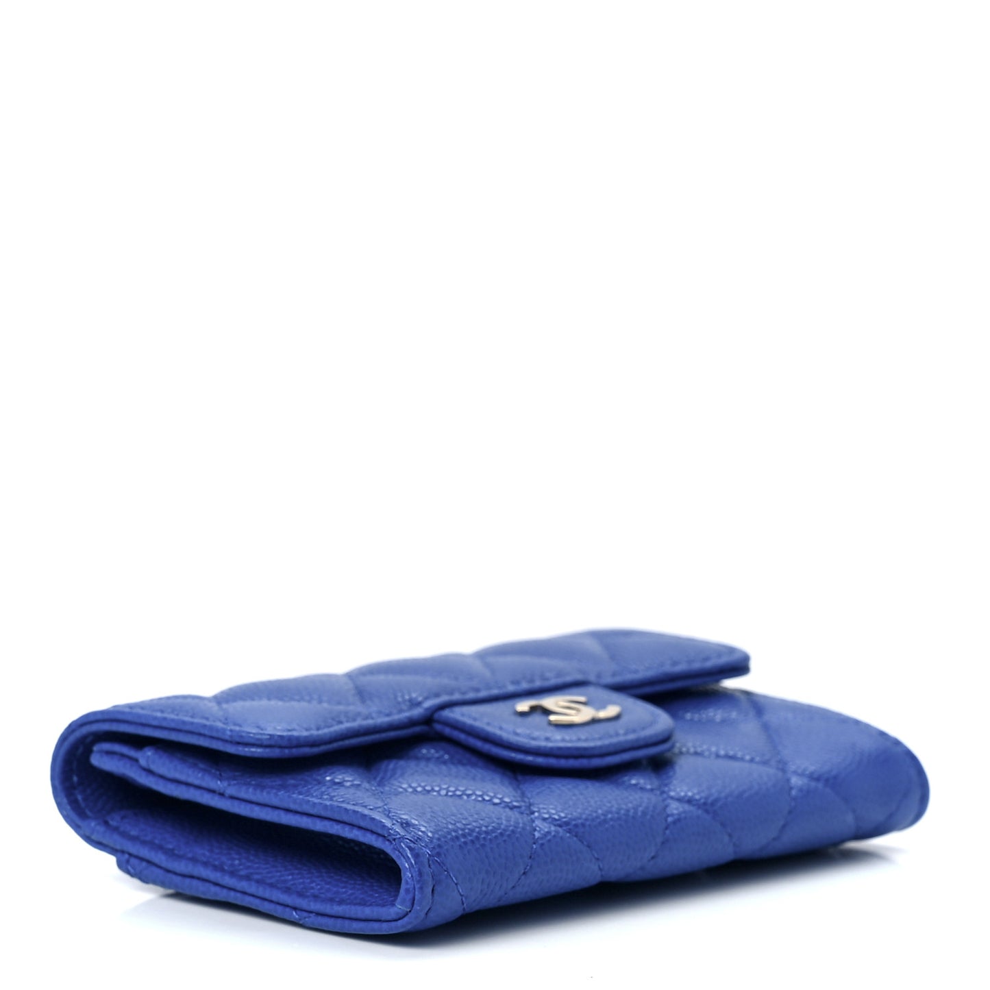 Caviar Quilted Flap Card Holder Wallet Blue