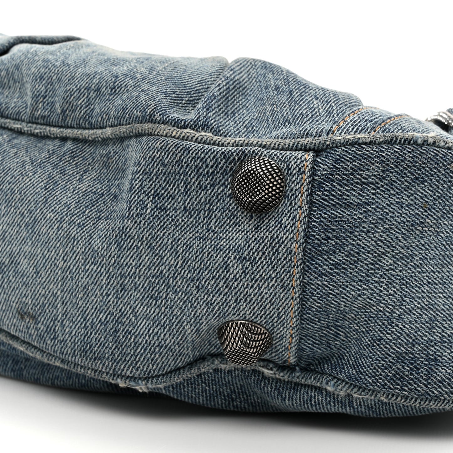 Washed Frayed Denim Crystal Small Le Cagole Shoulder Bag Blue